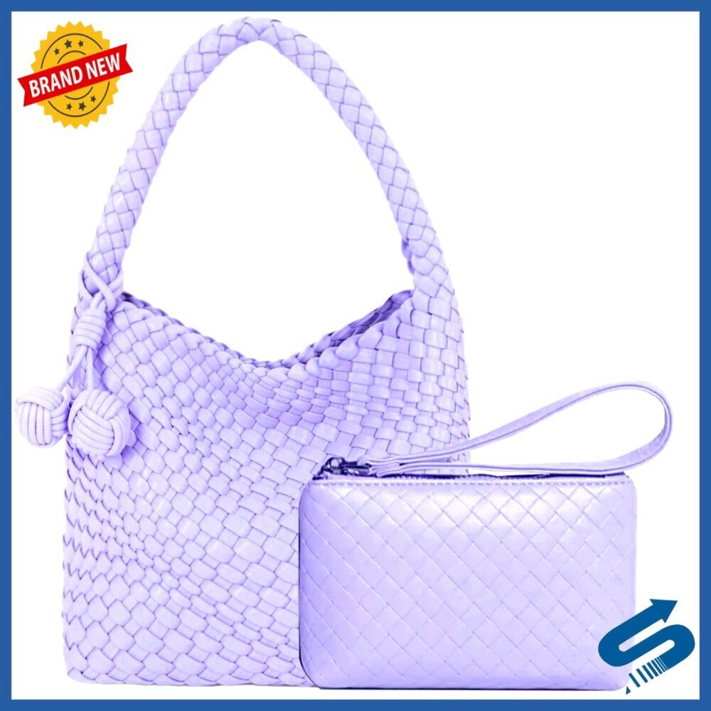 Woven Vegan Leather Hobo Bag Mini Tote Shoulder Crossbody Travel Beach